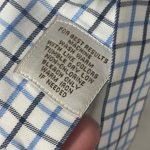 Peter Millar Sport Shirt Mens Large Nanoluxe Cotton Blue Plaid - Picture 4 of 8